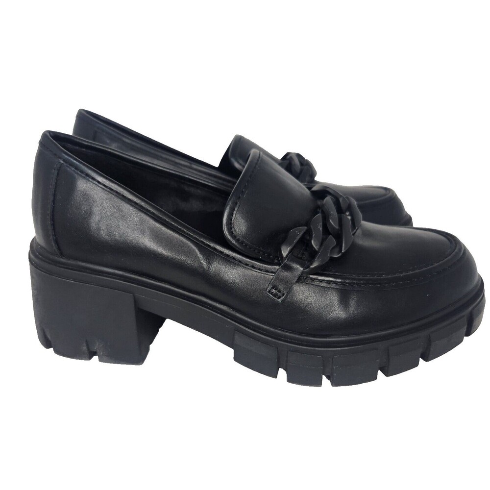 NEW MADDEN GIRL Hoxtonn Black Lug sole PLATFORM Chunky Loafers Womens SZ 8 M